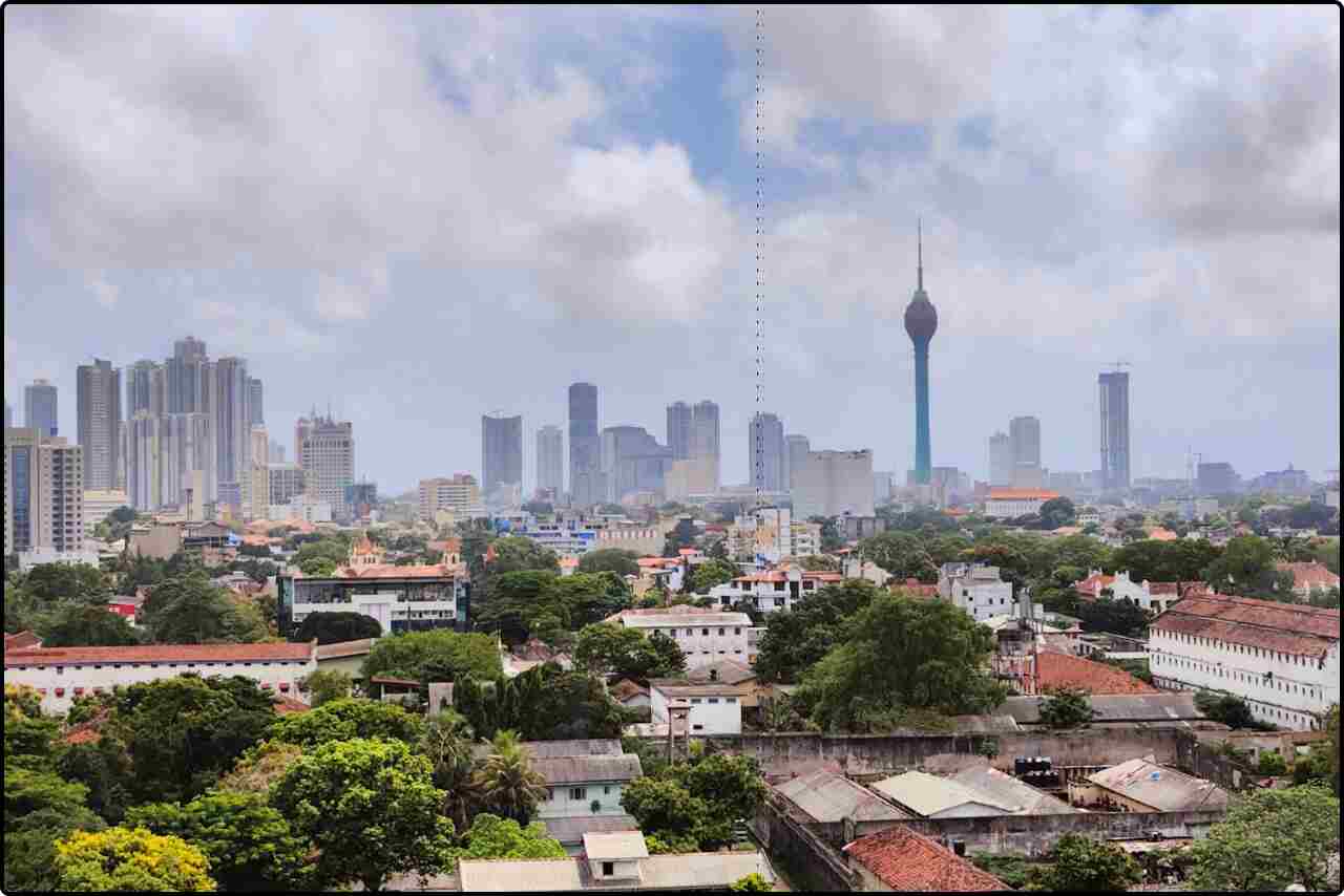 Colombo city skyline with modern buildings and greenery from Welikada, Sri Lanka.